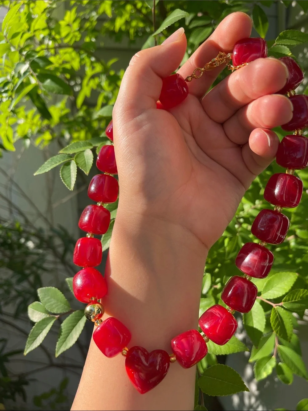 NEW! Trendy Red Heart Beaded Necklace 🍷 B1-69 - Picture 1 of 7